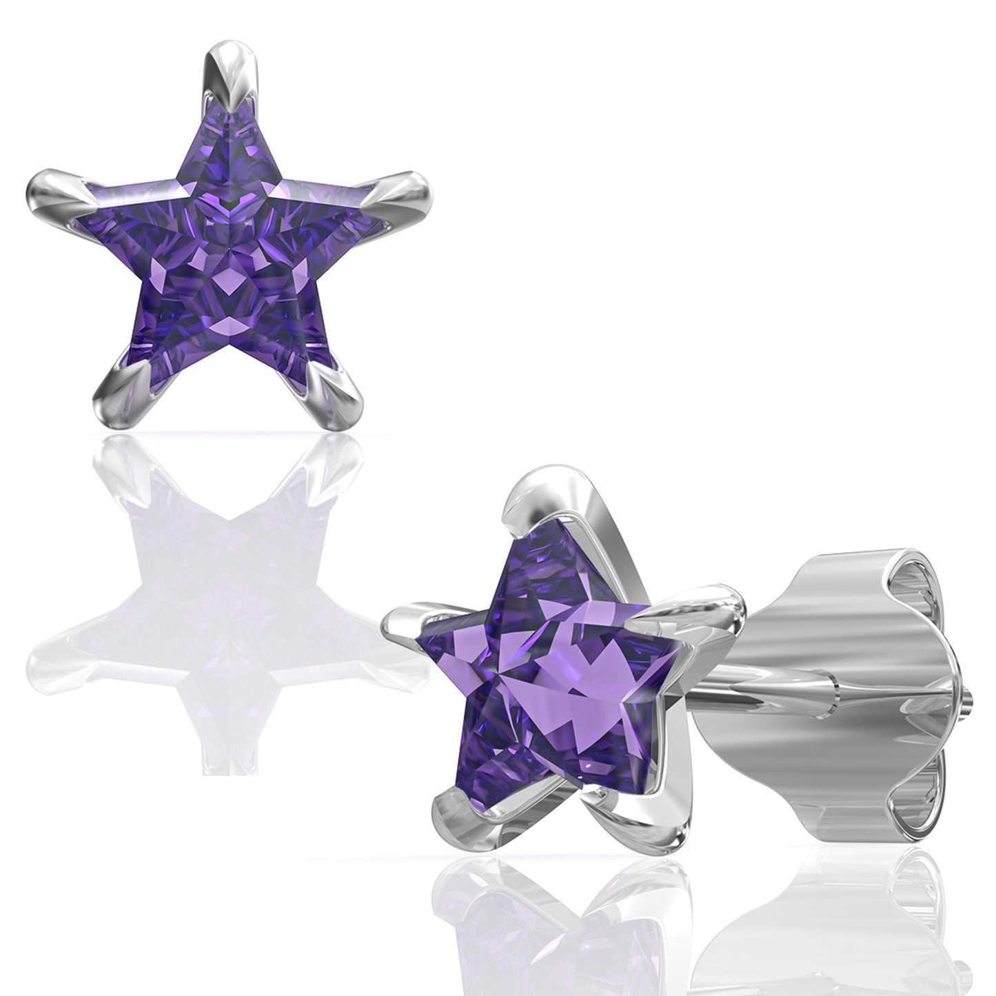 Silver Coral Purple Star Stud Earrings