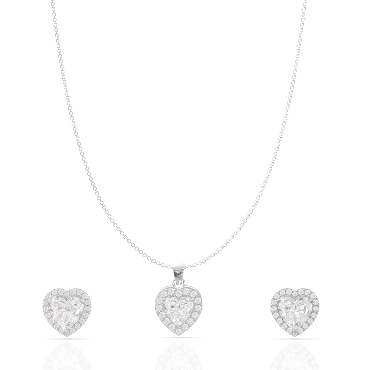 Silver Charming Heart Pendant Set