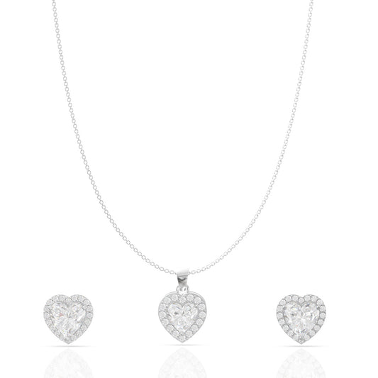 Silver Charming Heart Pendant Set