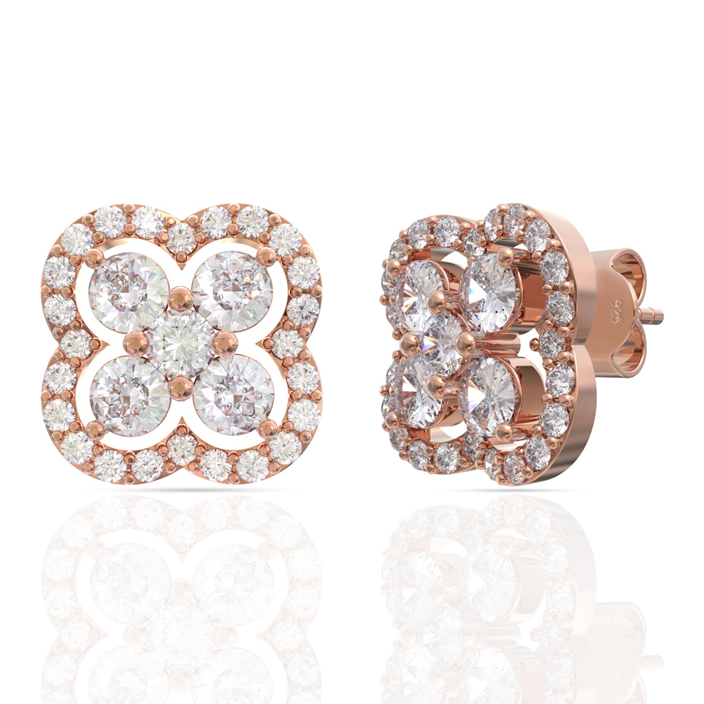 Rose Gold Diamond Clover Earrings