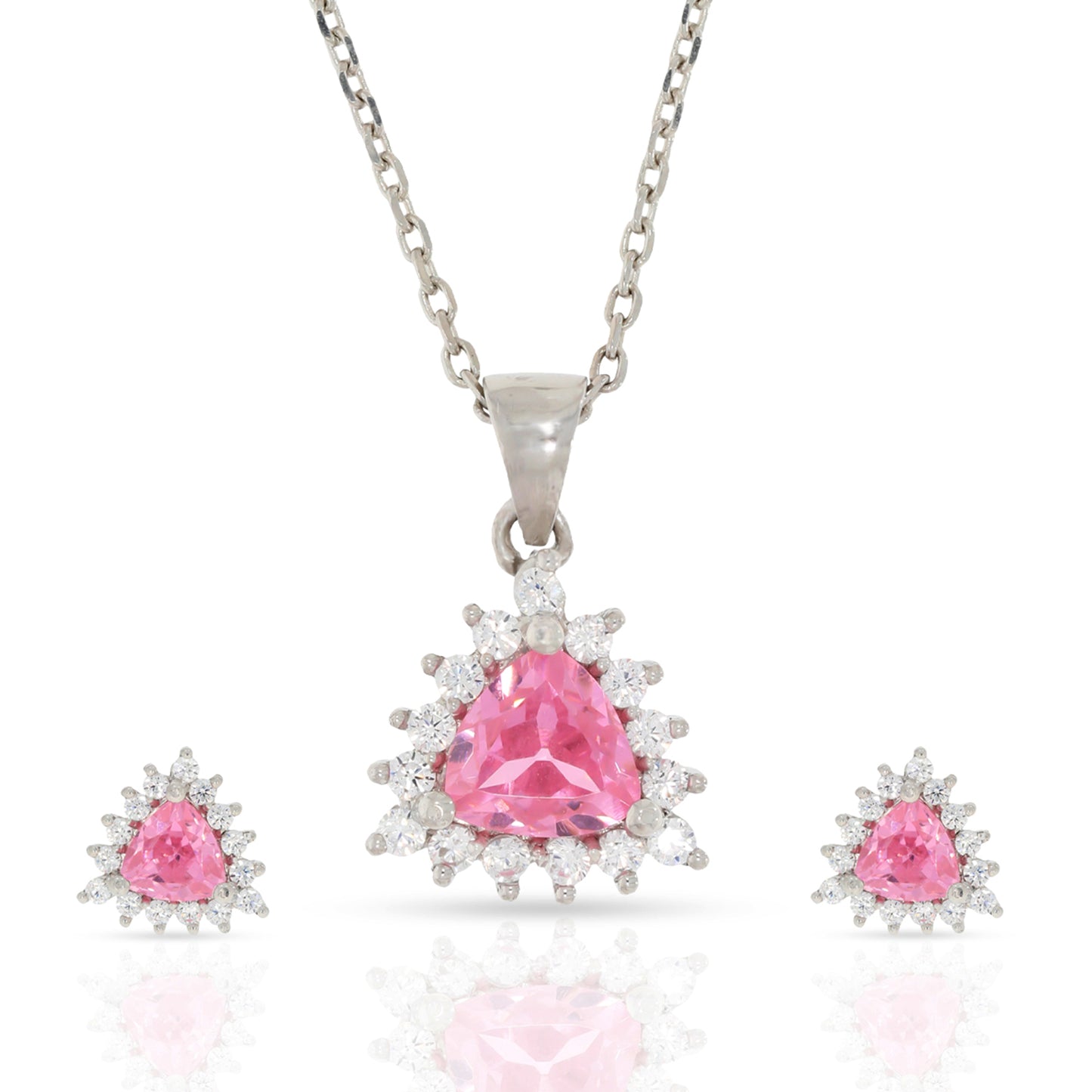 Stunning Pink Stone Silver Pendant Set