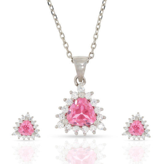 Stunning Pink Stone Silver Pendant Set
