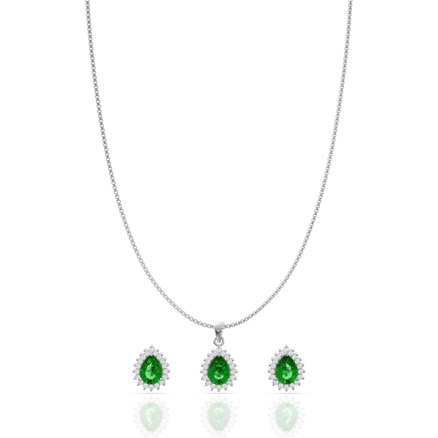 Charming Silver Green Drop Pendant Set