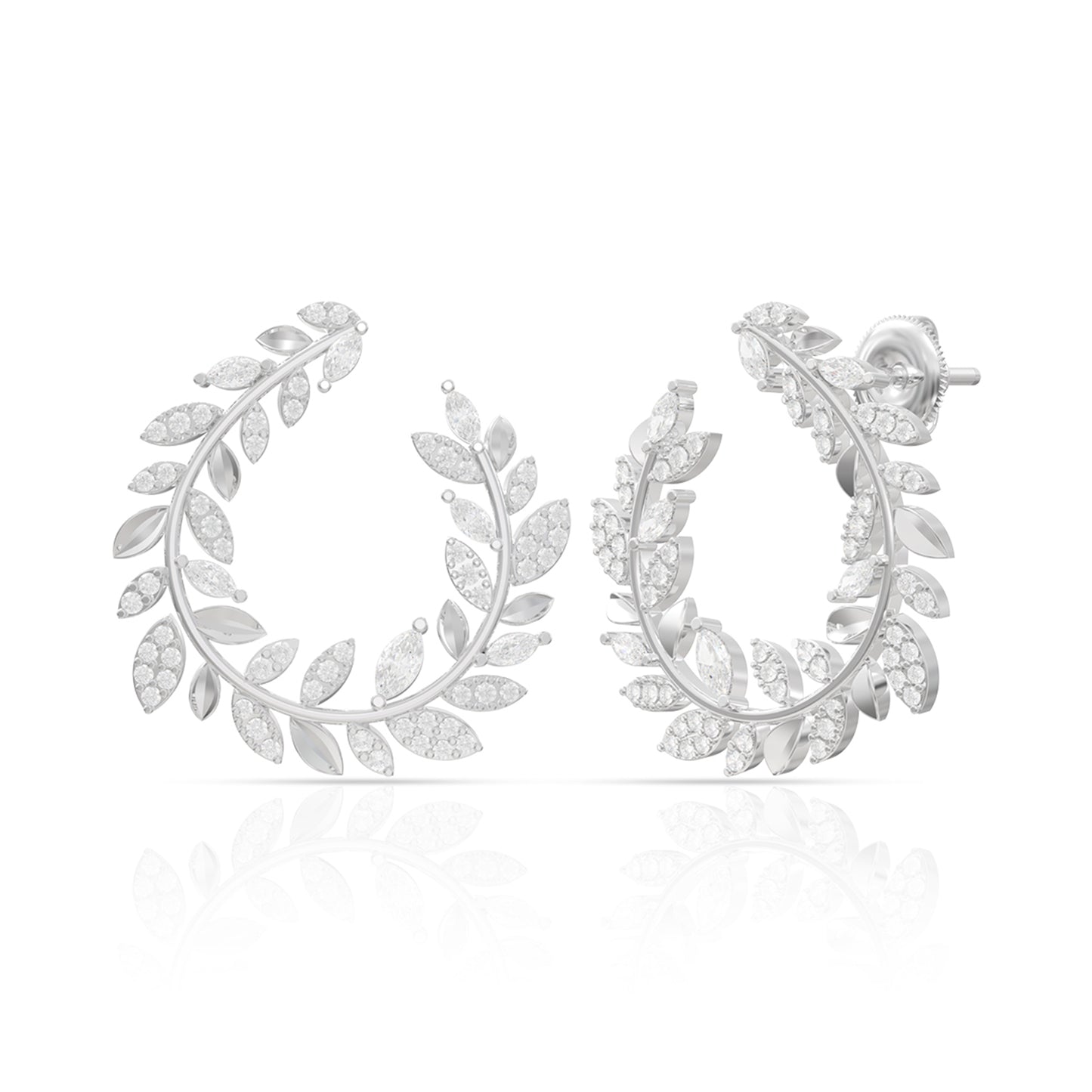 Delicate Leaf Design Sterling Silver Stud Earrings