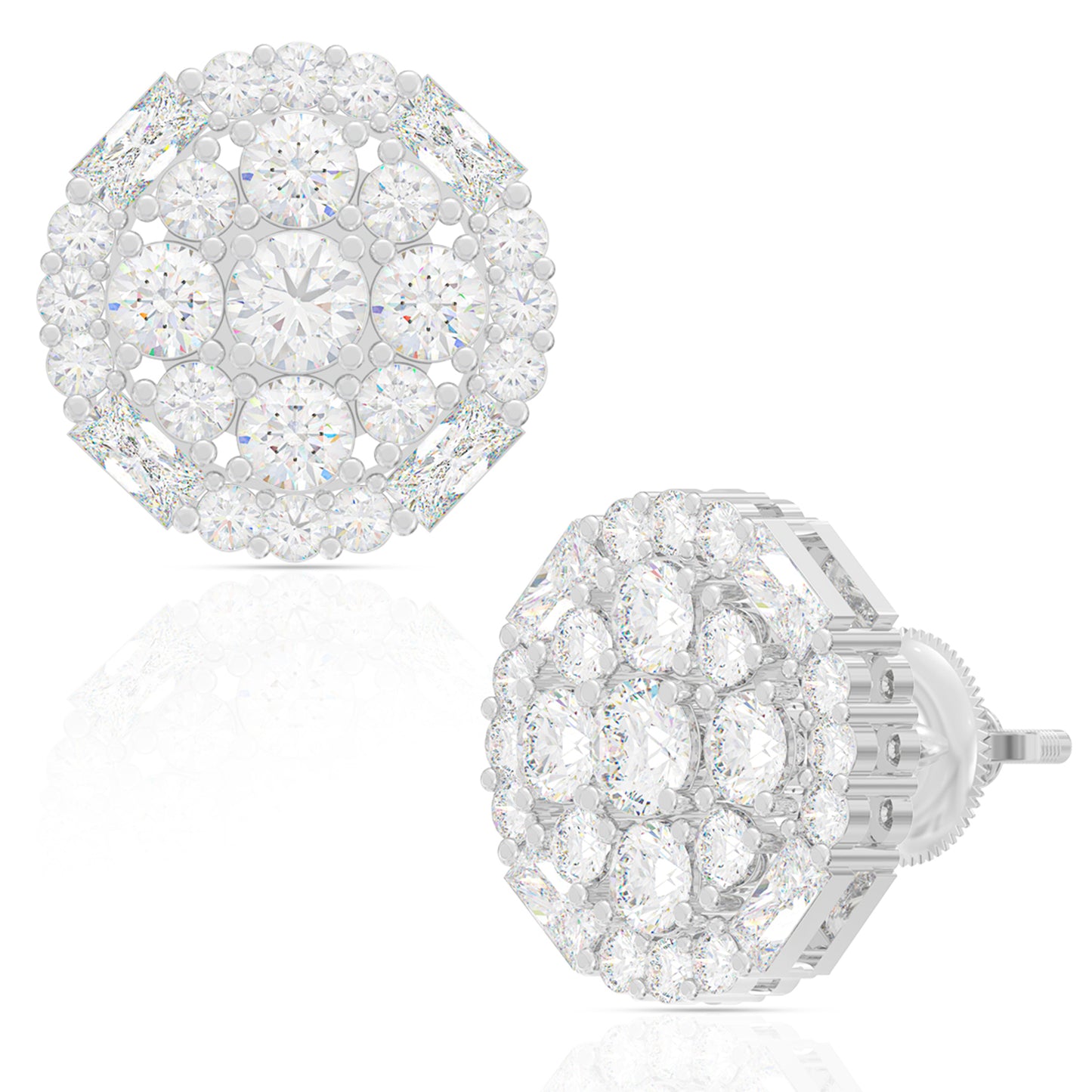 Silver Zircon Halo Round Stud Earrings