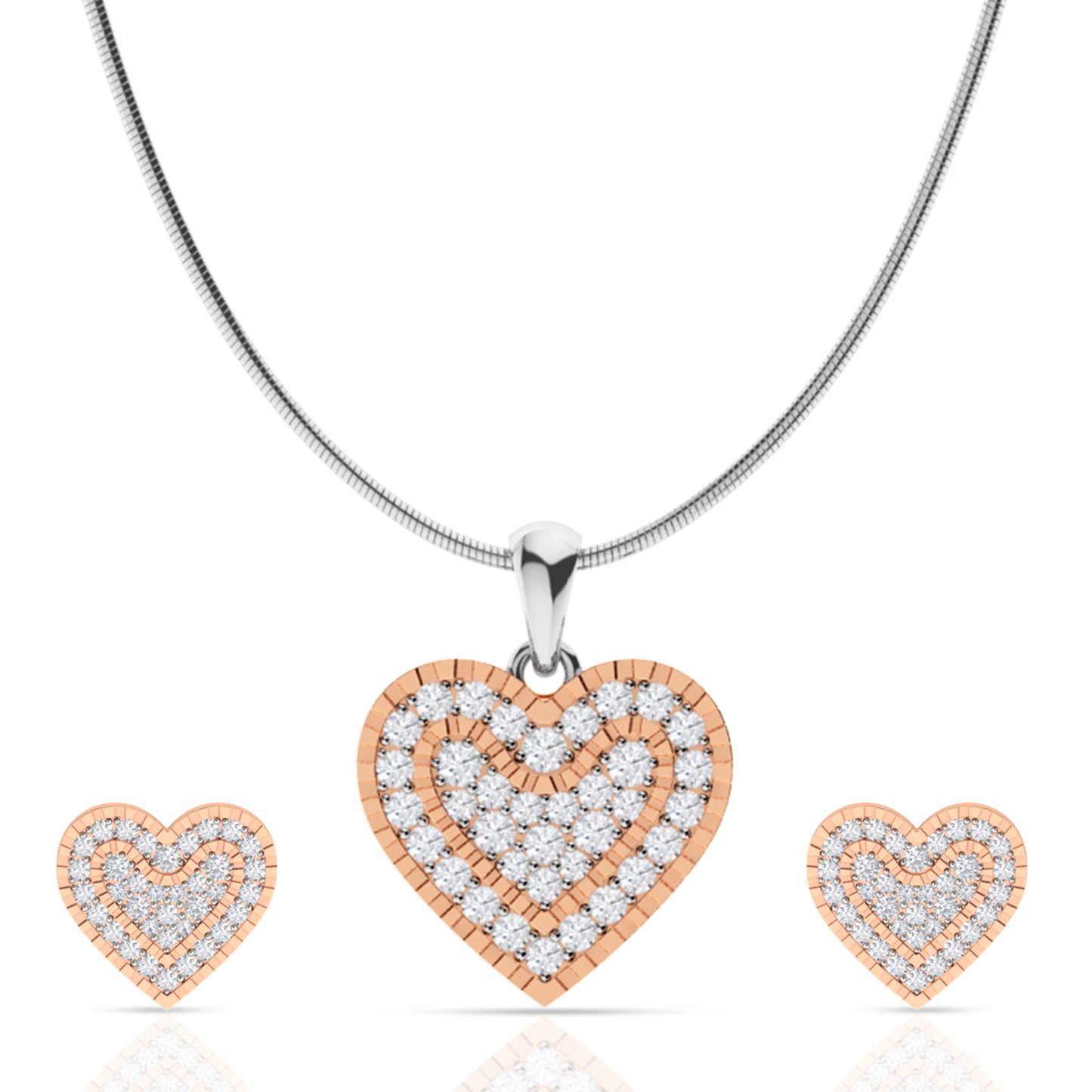 Heart Beat Silver Diamond Pendant Set