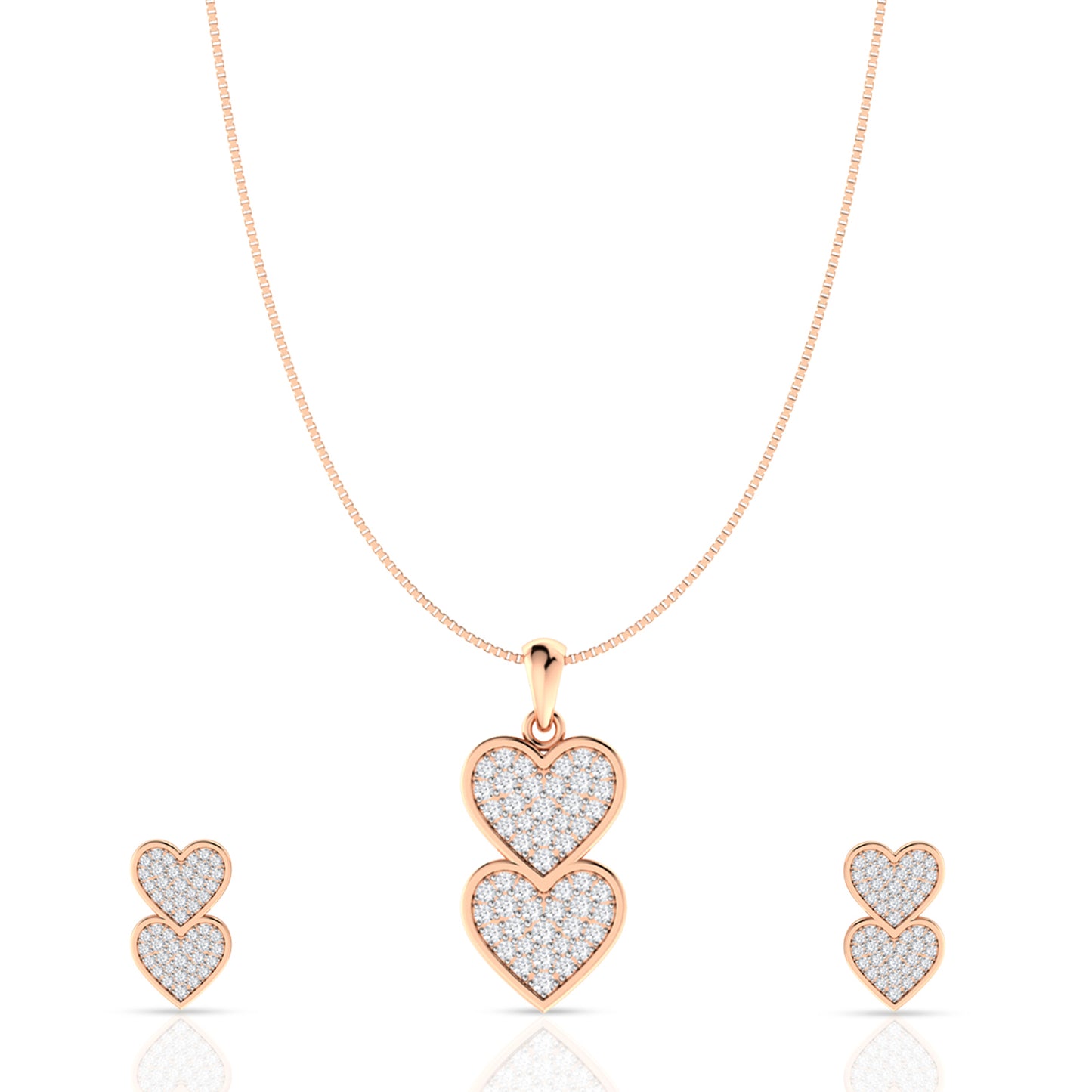 Charming Double Heart Pendant Set with Link Chain