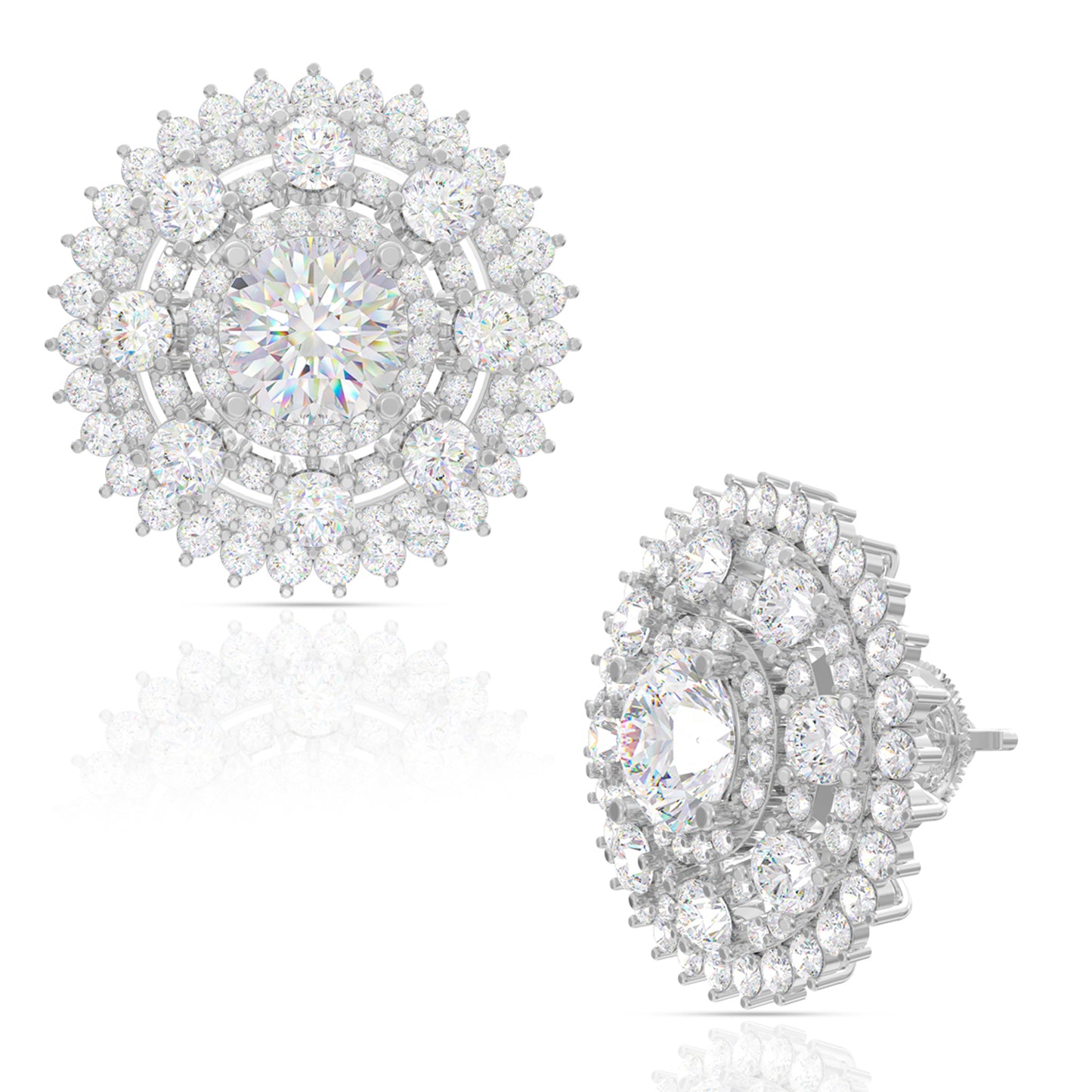 Zirconia Mandala Stud Earrings In Silver