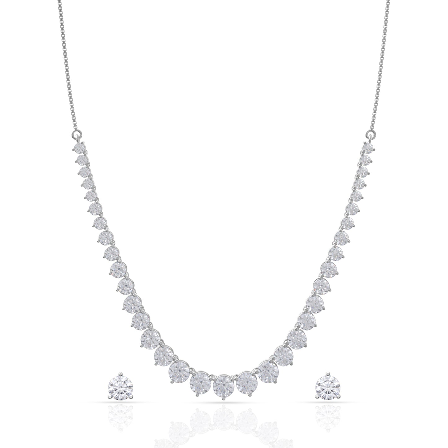 Shimmering Silver American Diamond Necklace Set