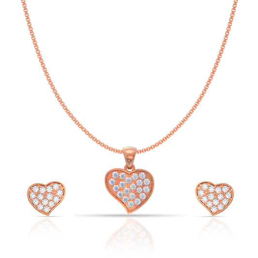 Rose Gold Whole Heart Pendant Set with Link Chain