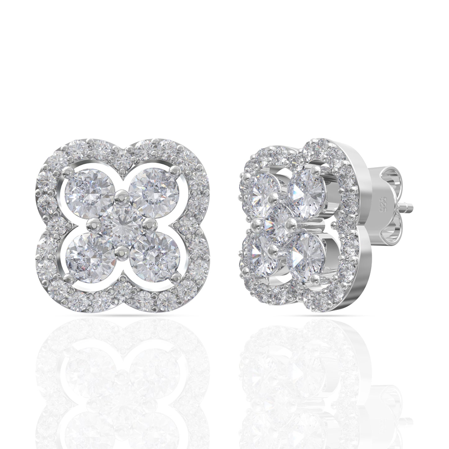 Sterling Silver Diamond Clover Earrings