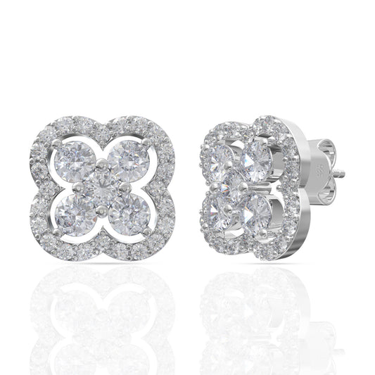 Sterling Silver Diamond Clover Earrings