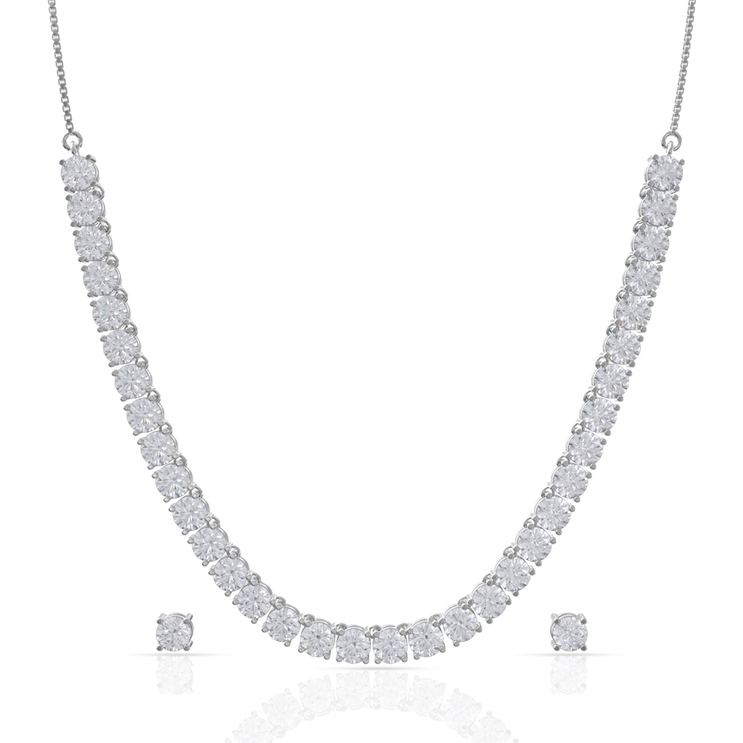 Fine Solitaire Silver Necklace Set