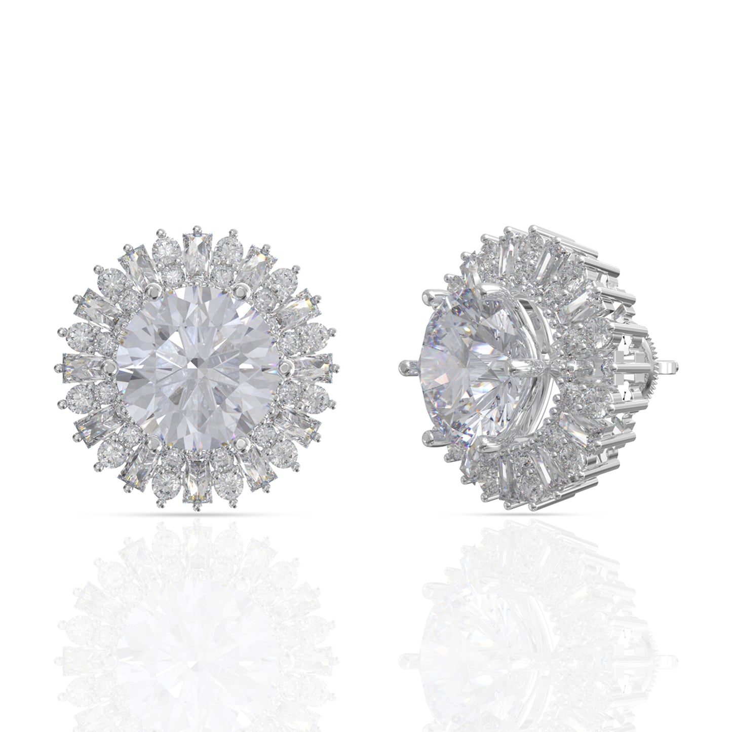 Shiny Solitaire Silver Stud Earrings