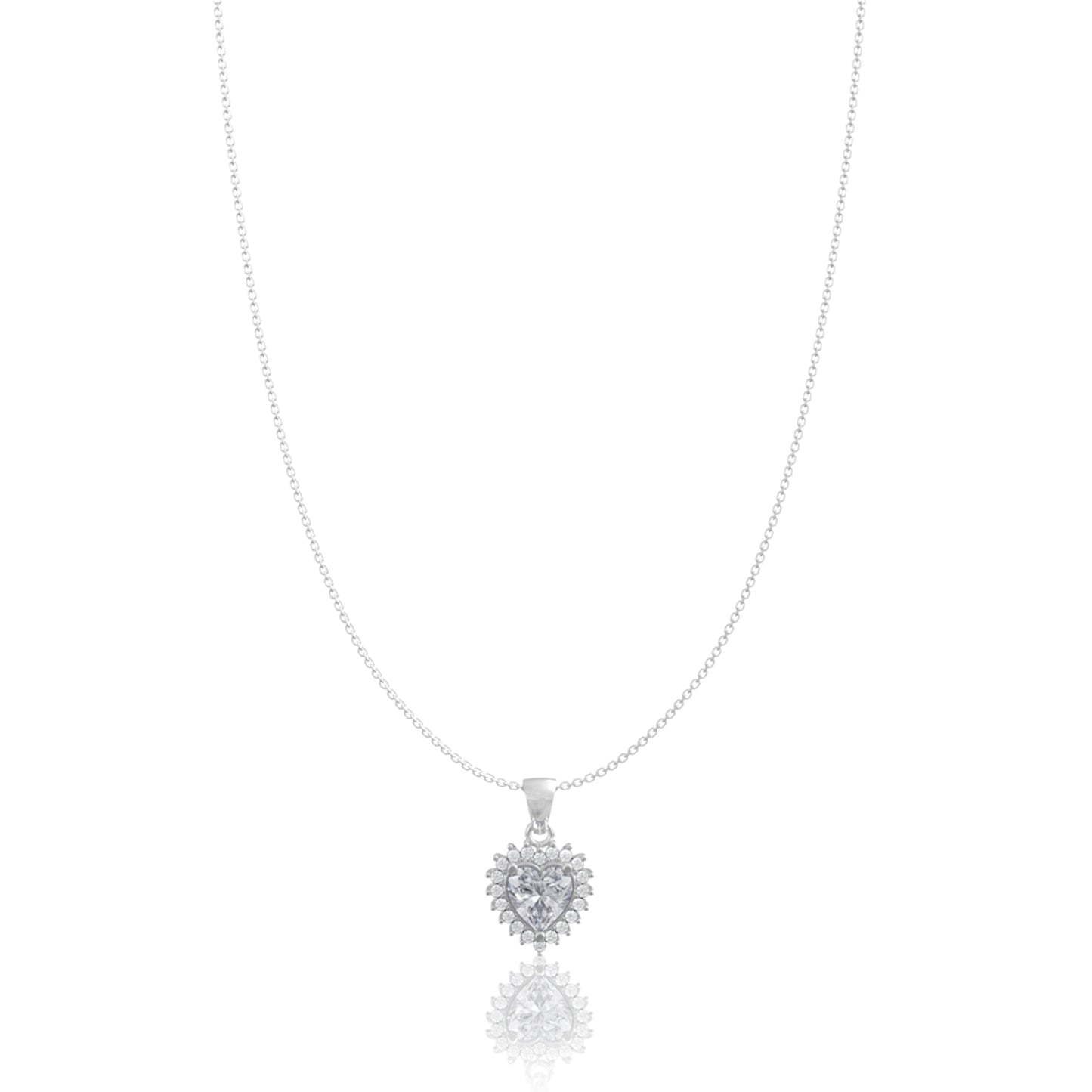 Silver Solitaire Heart Pendant Set