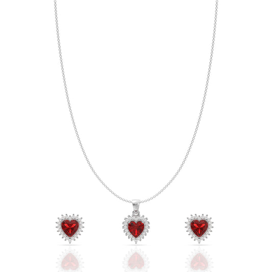 Silver Charming Red Heart Pendant Set
