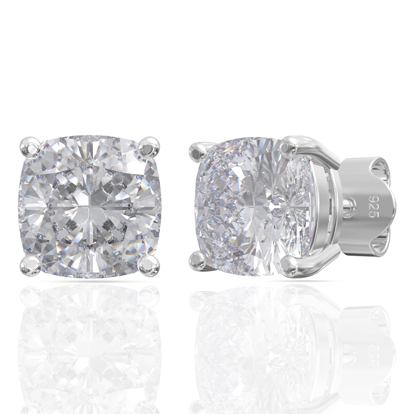 Silver Zircon Symmetry Square Earrings