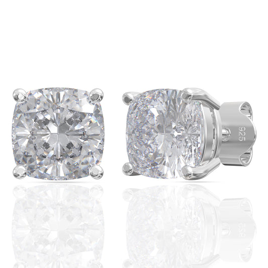 Silver Zircon Symmetry Square Earrings