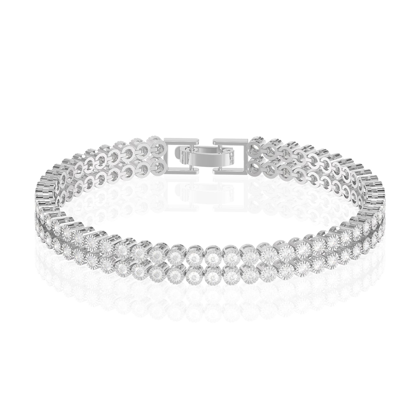 925 Sterling Silver Crystal Cubic Zirconia Timeless Double Layer Solitaire Bracelet