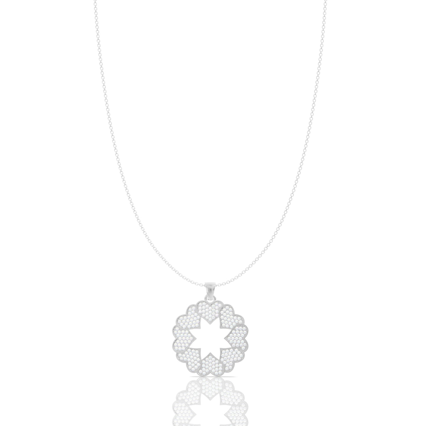 Silver Cupid Heart Diamond Pendant with Link Chain