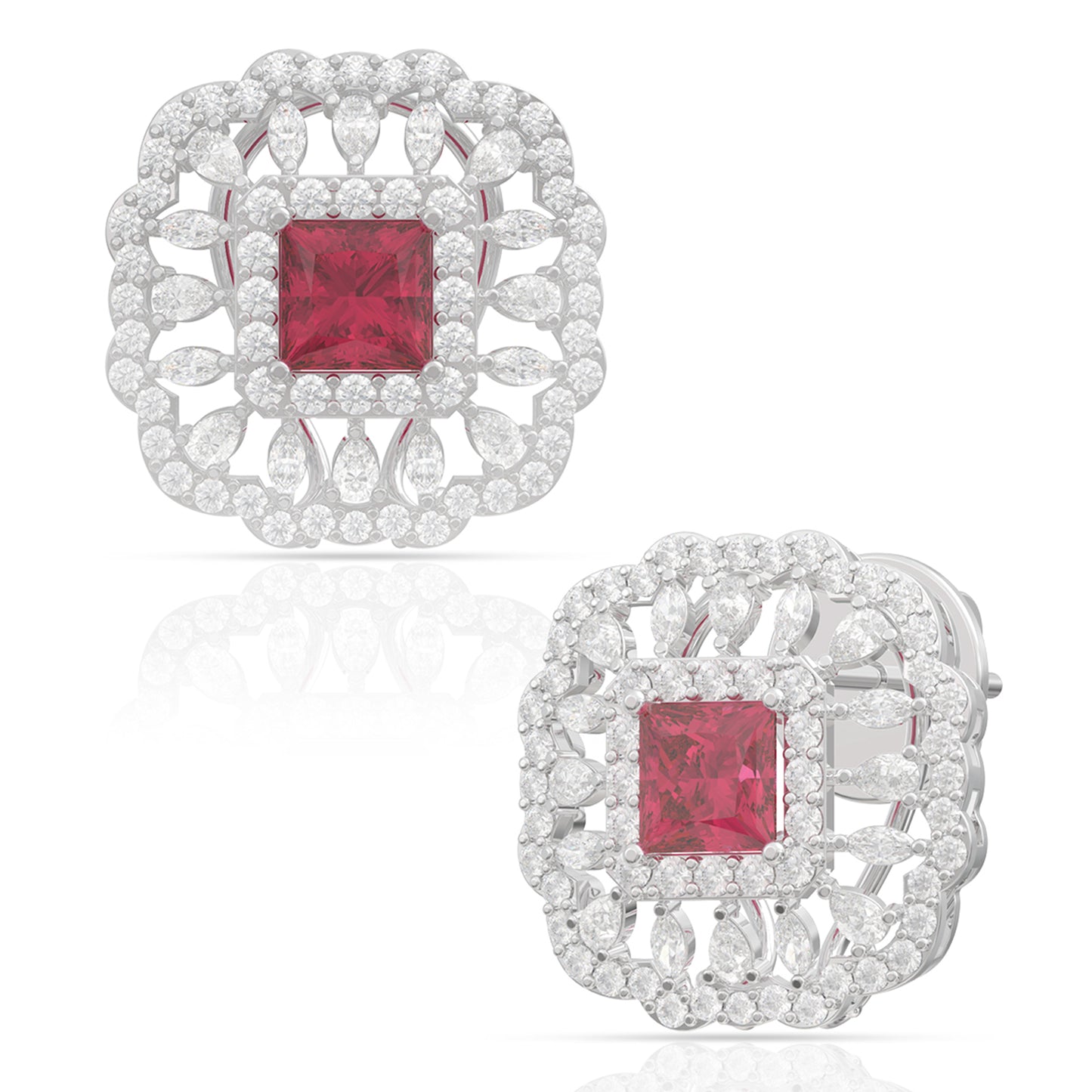 Classic Red Cubic Stud Earrings Perfect for Any Occasion