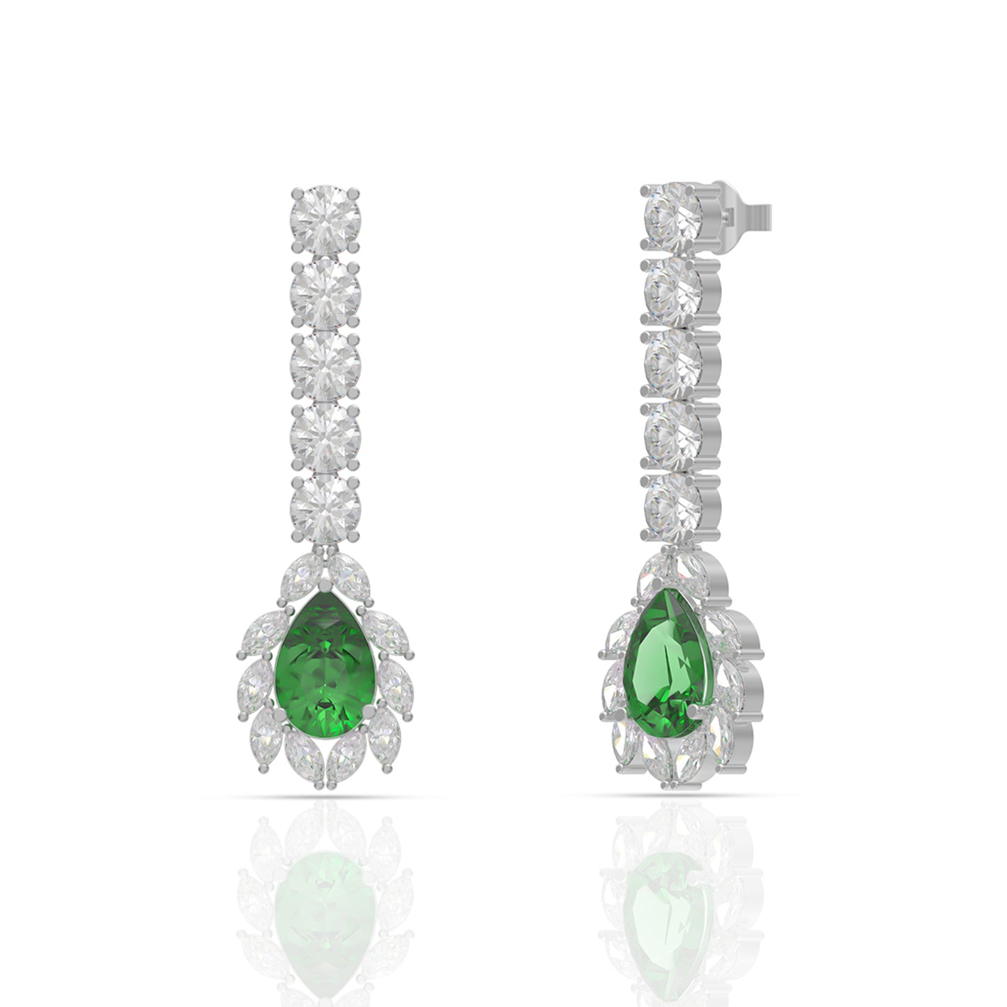Elegant Green Silver Drop Earrings