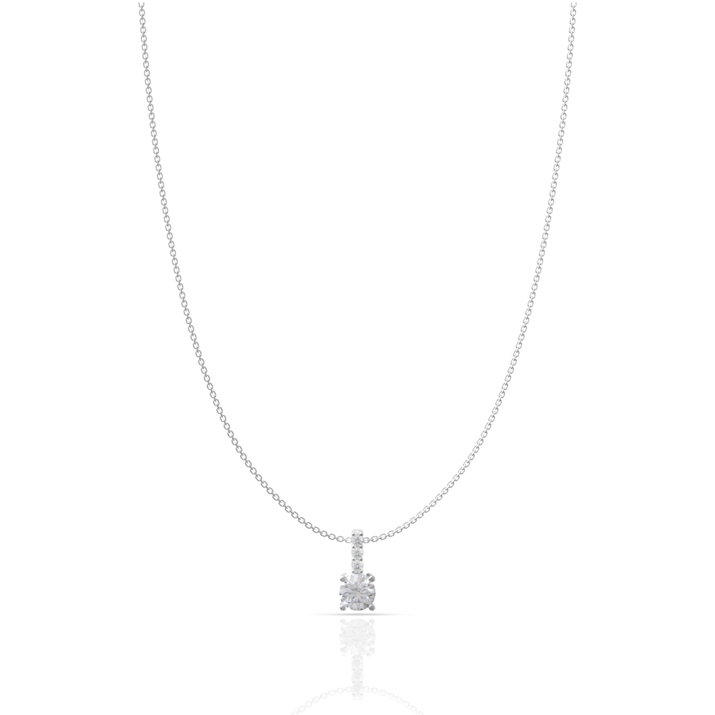 Silver Solitaire Pendant with Link Chain
