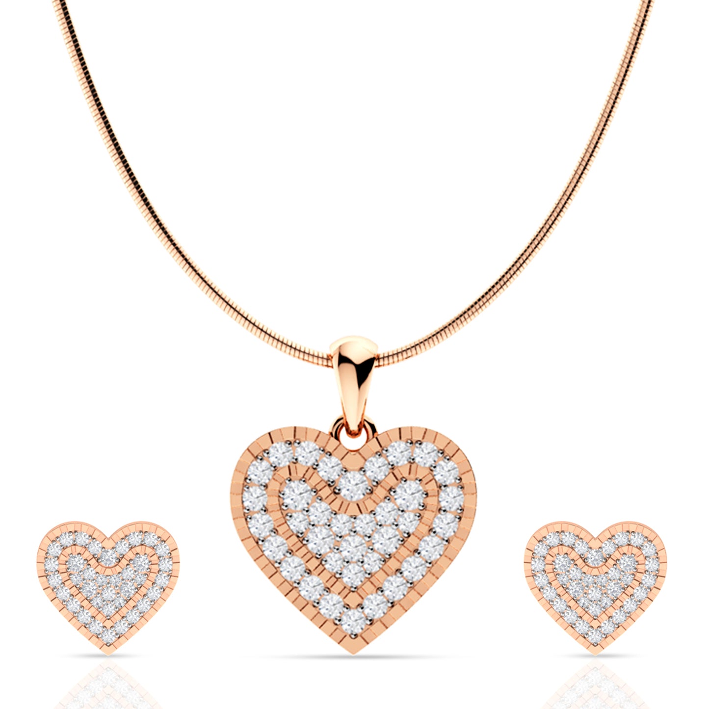 Rose Gold Dual Heart Pendant Set with Link Chain
