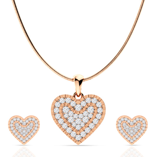 Rose Gold Dual Heart Pendant Set with Link Chain