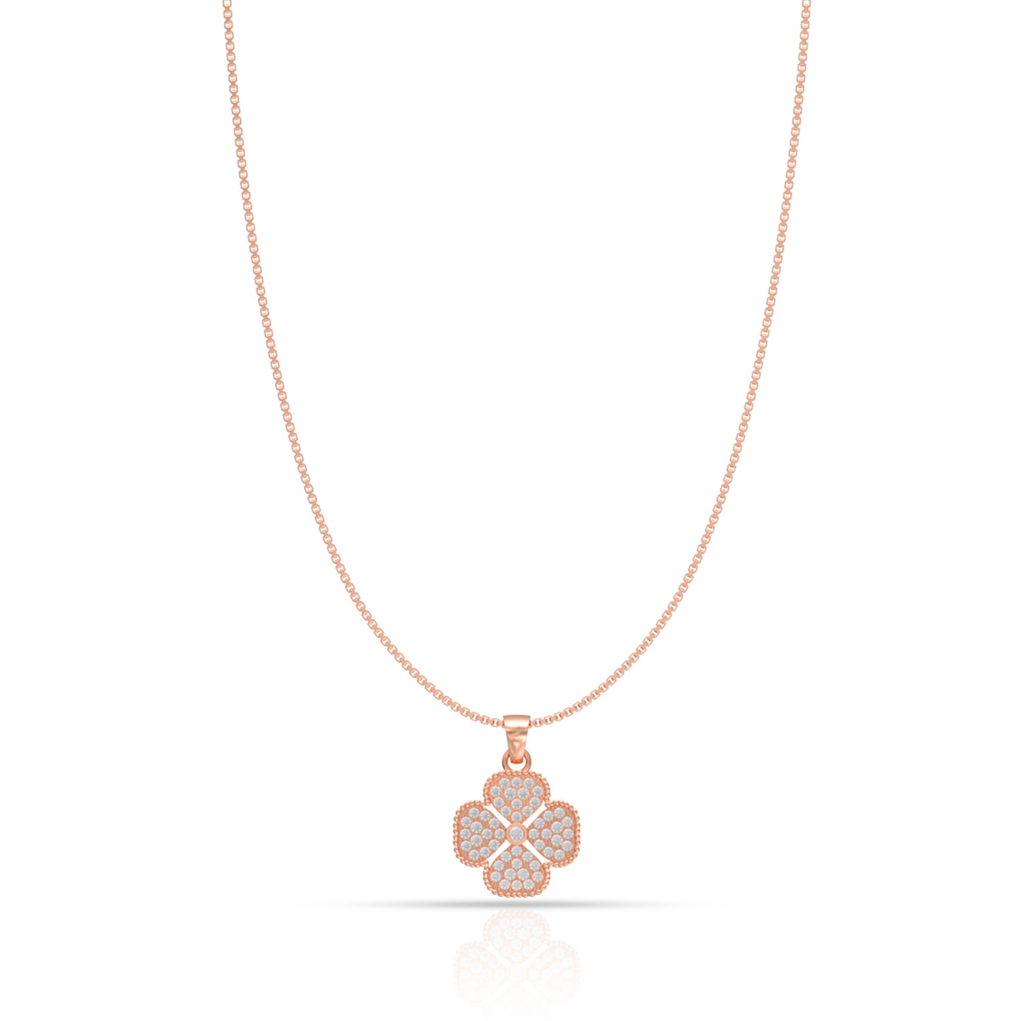 Rose Gold Floral Clover Diamond Pendant with Link Chain