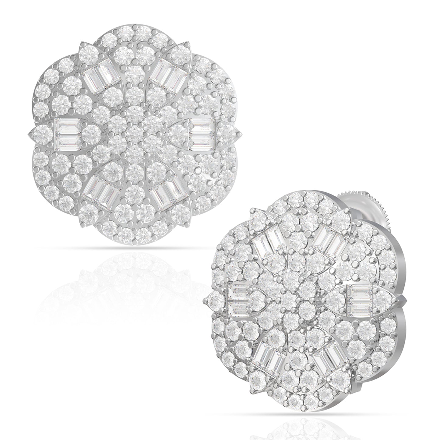 Silver Flowery Bold Diamond Stud Earrings