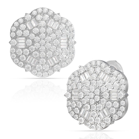 Silver Flowery Bold Diamond Stud Earrings