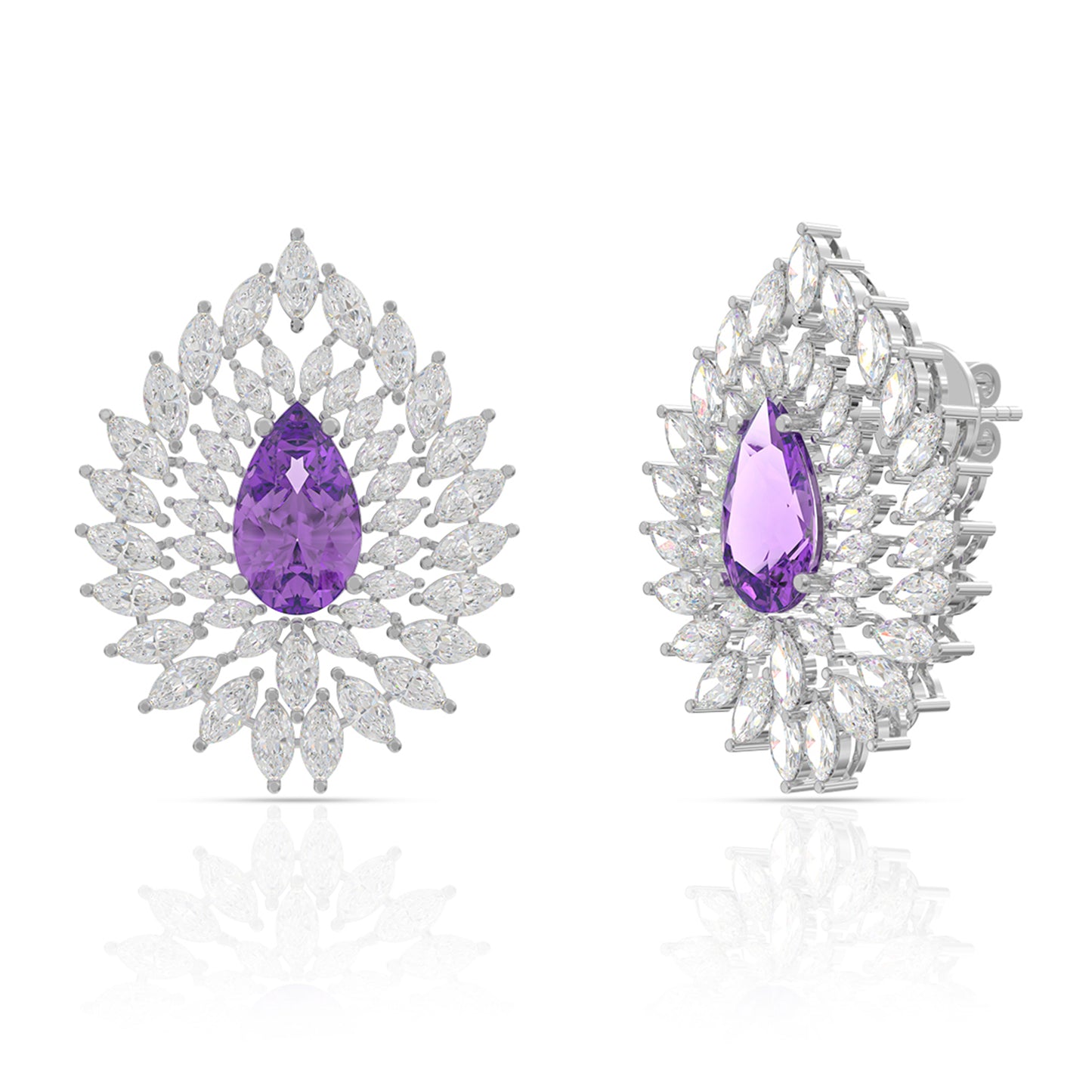 Radiant Purple Gemstone Drop Stud Earrings in Sterling Silver