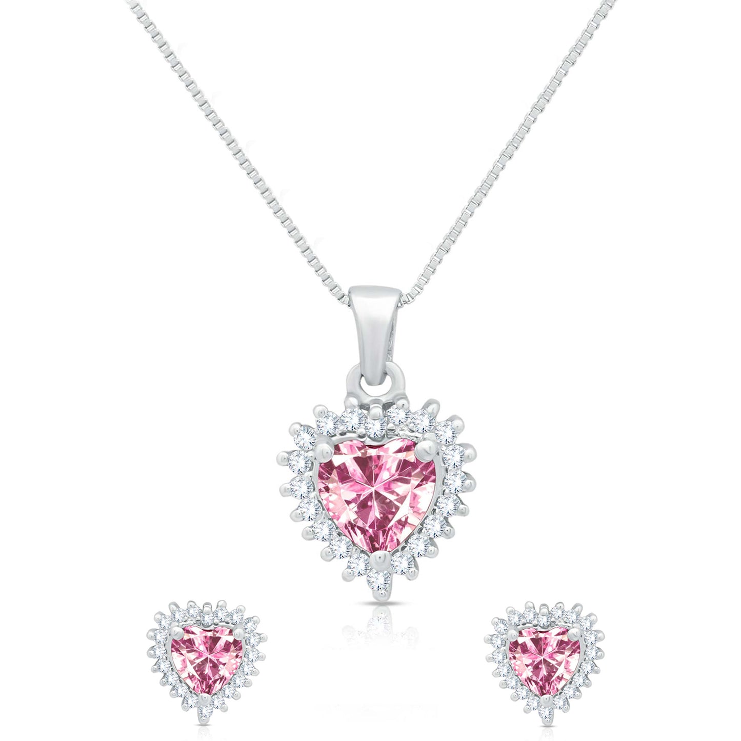Pink Passion Silver Heart Pendant Set