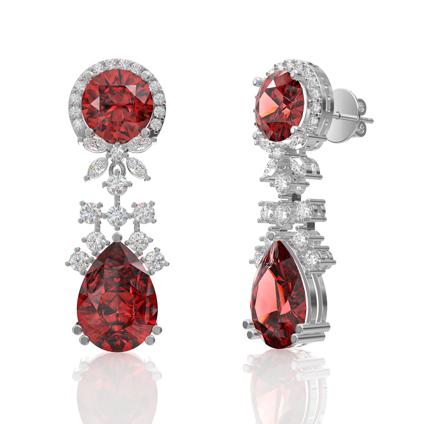 Glamorous Teardrop Ruby-Style Earrings in Sterling Silver