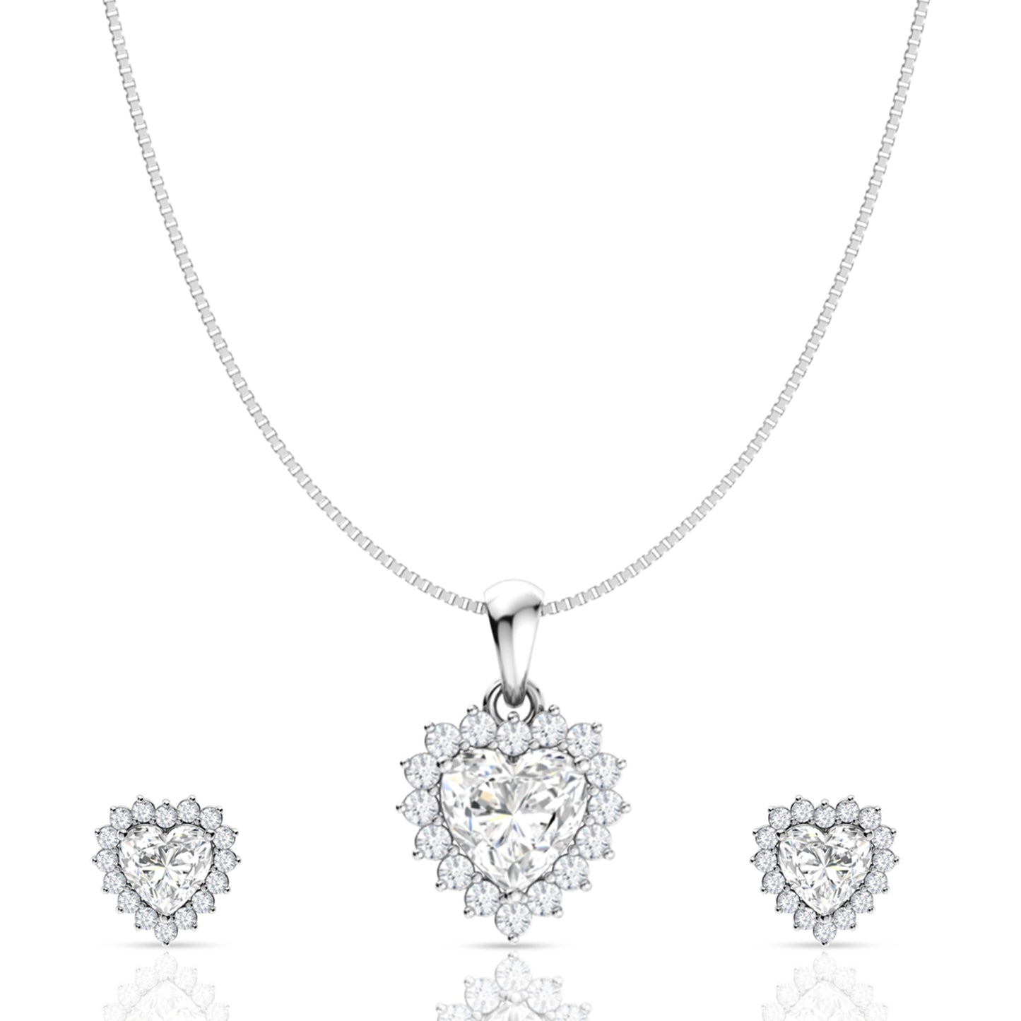 Silver Charming Heart Pendant Set