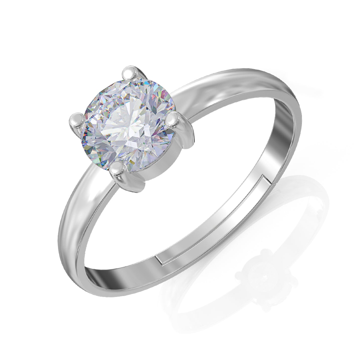 Graceful Solitaire Adjustable Silver Ring