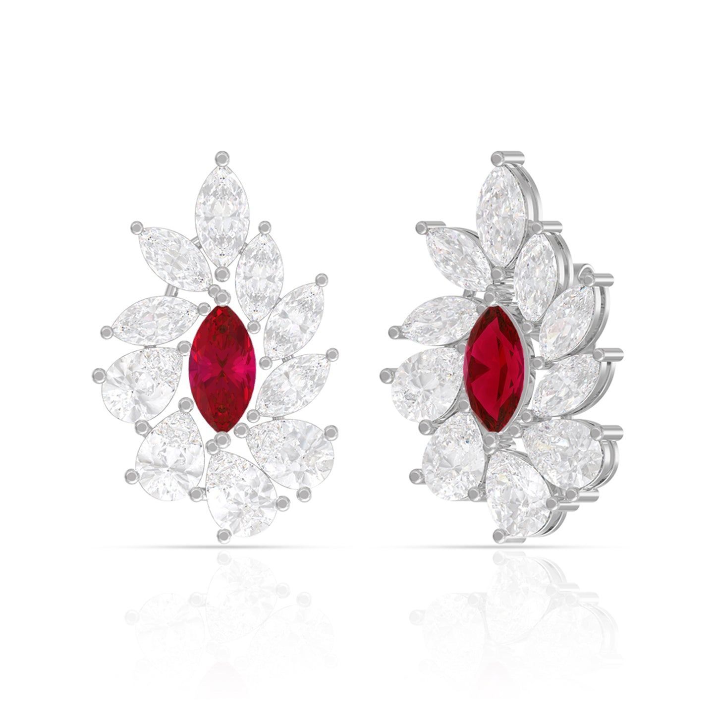 Red Diamond Silver Stud Earrings