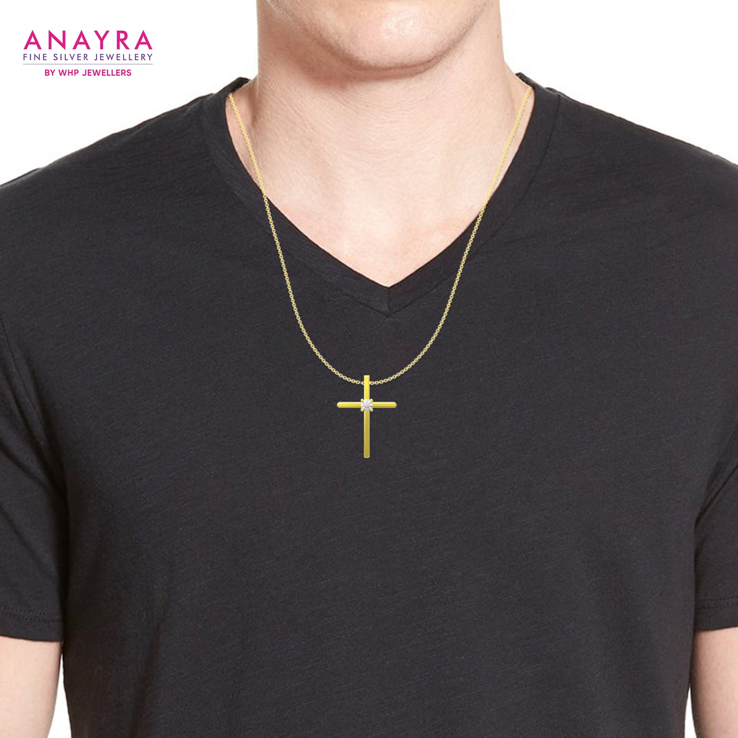 Timeless Faith Sterling Silver Holy Cross Yellow Gold Pendant