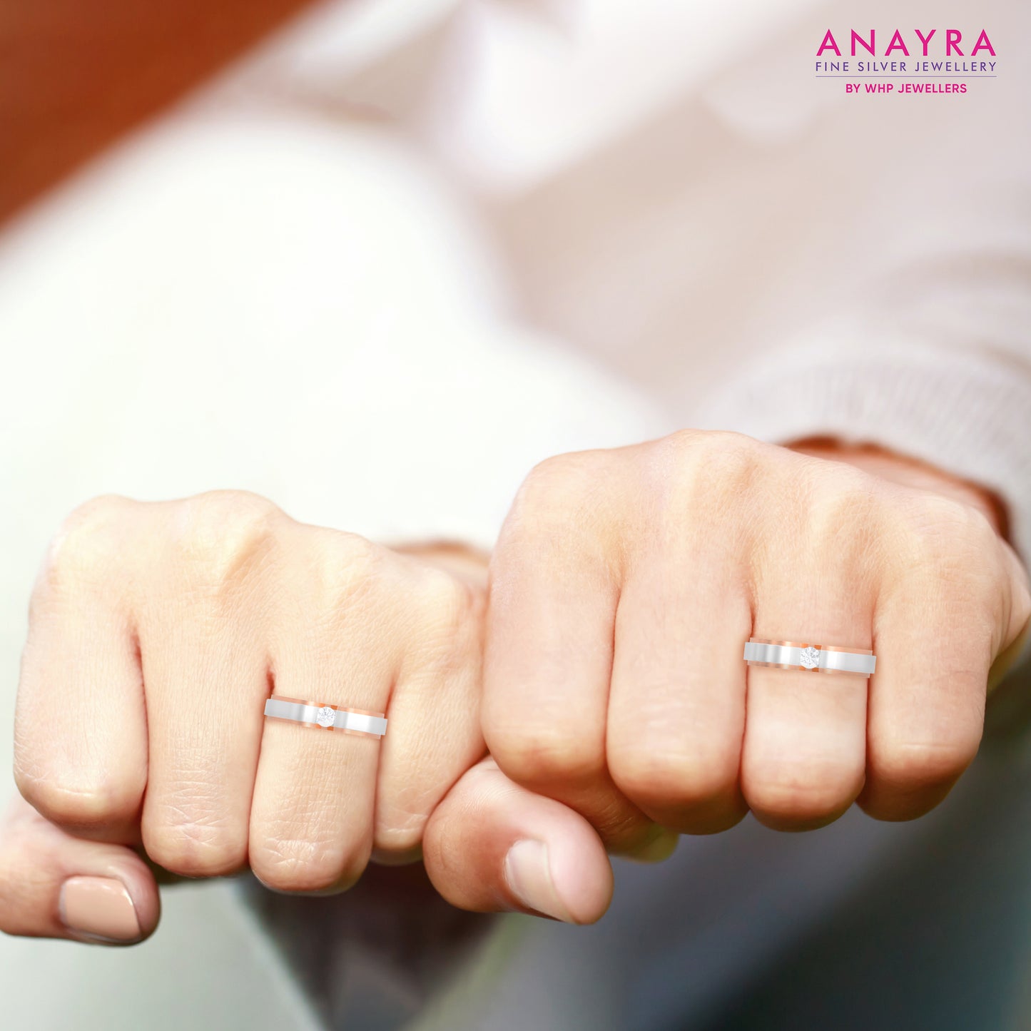 Elegant Two-Tone Rose Gold & Silver Couple Rings with Solitaire Accents