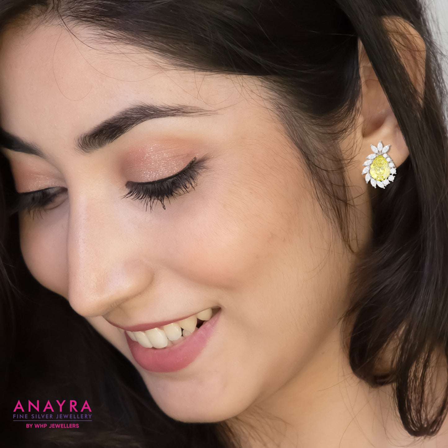 Crystal Yellow Silver Studs