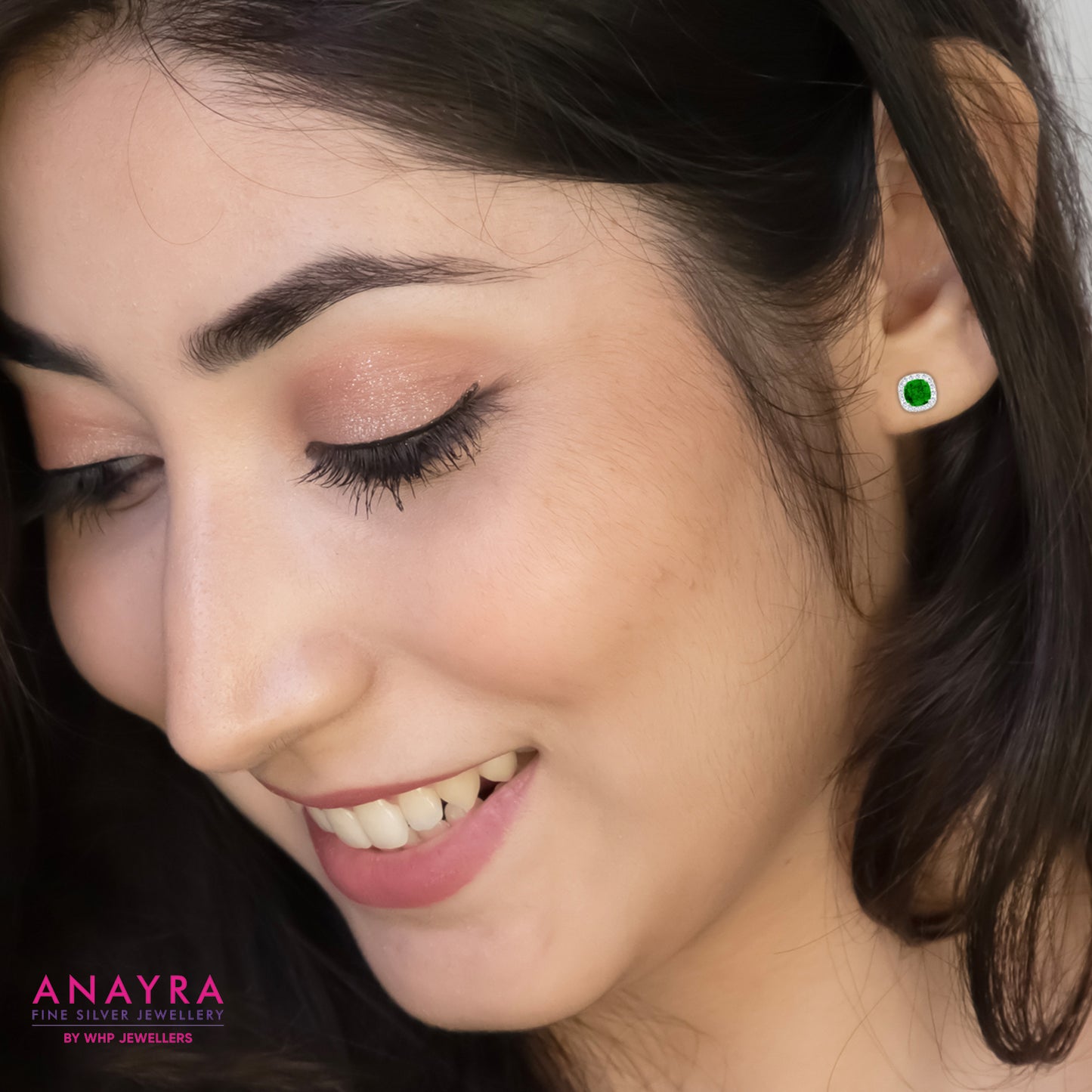 Silver Forest Green Shining Studs