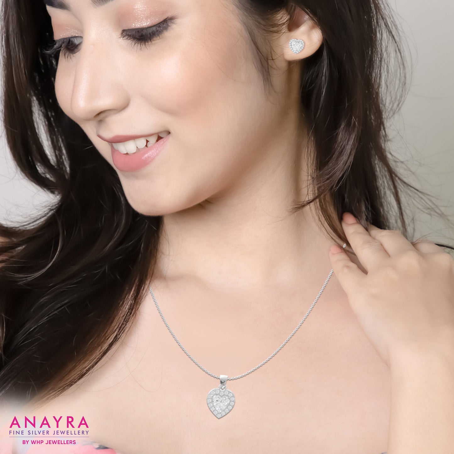 Silver Charming Heart Pendant Set