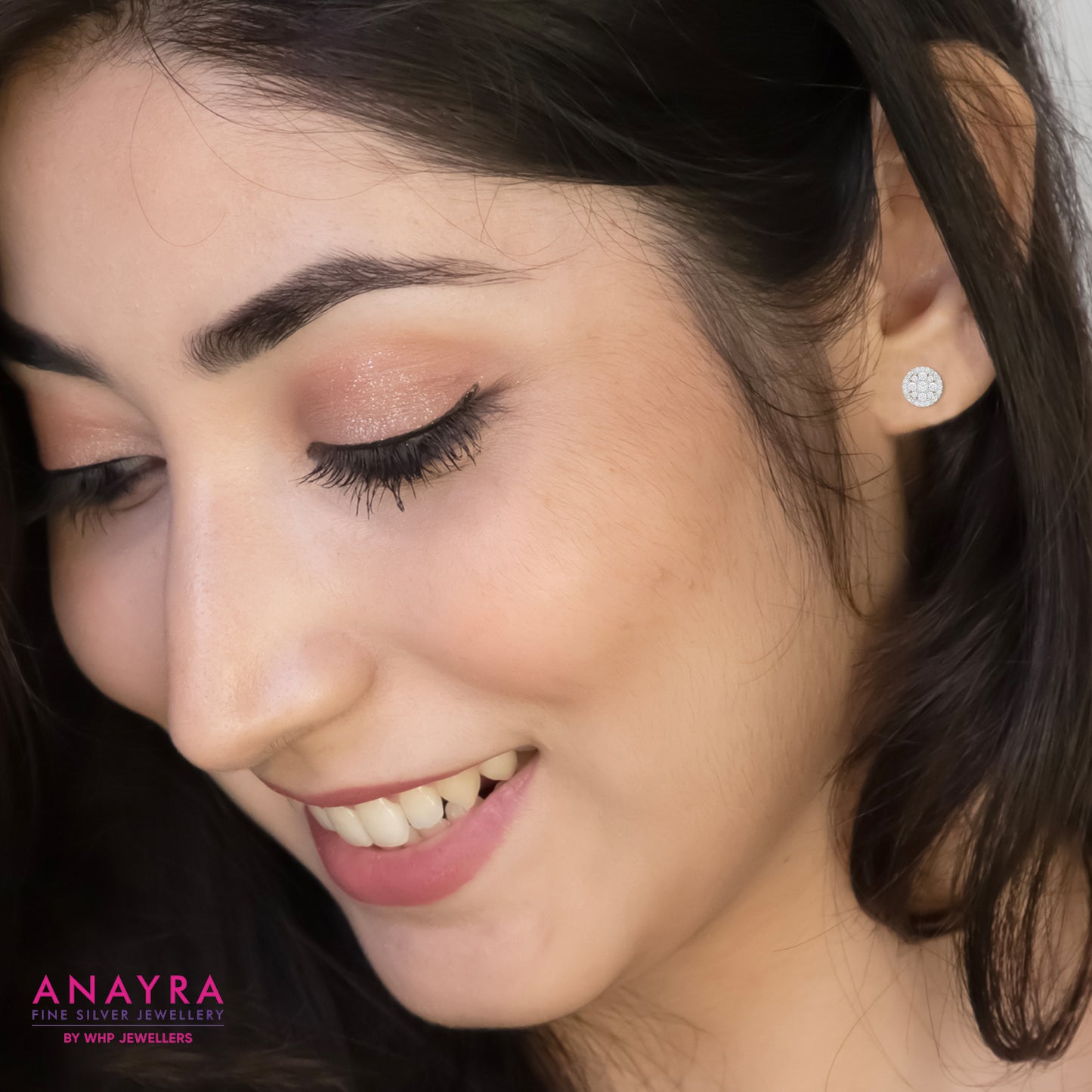 Silver Zircon Halo Round Stud Earrings