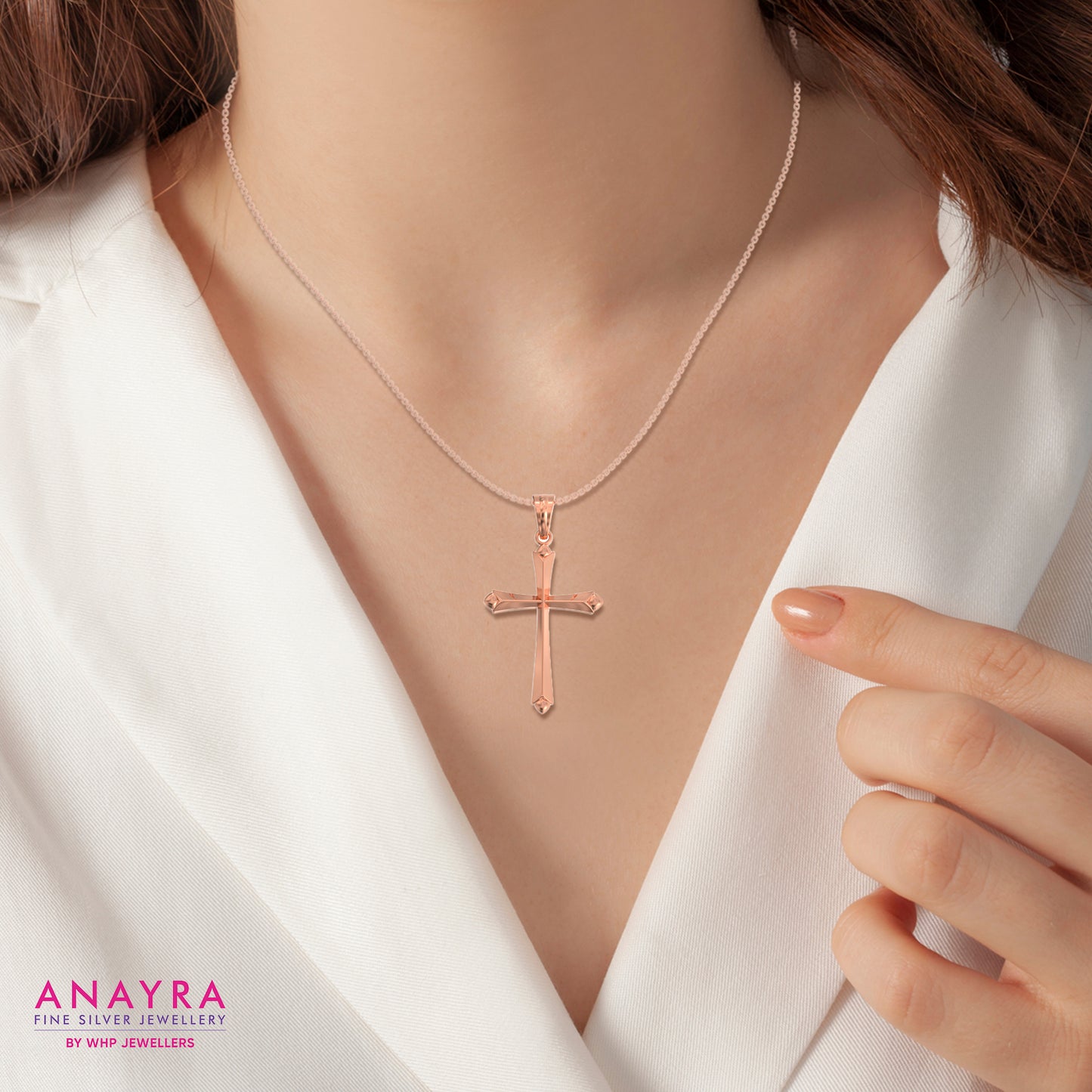Pure Elegance Sterling Silver Holy Cross Rose Pendant