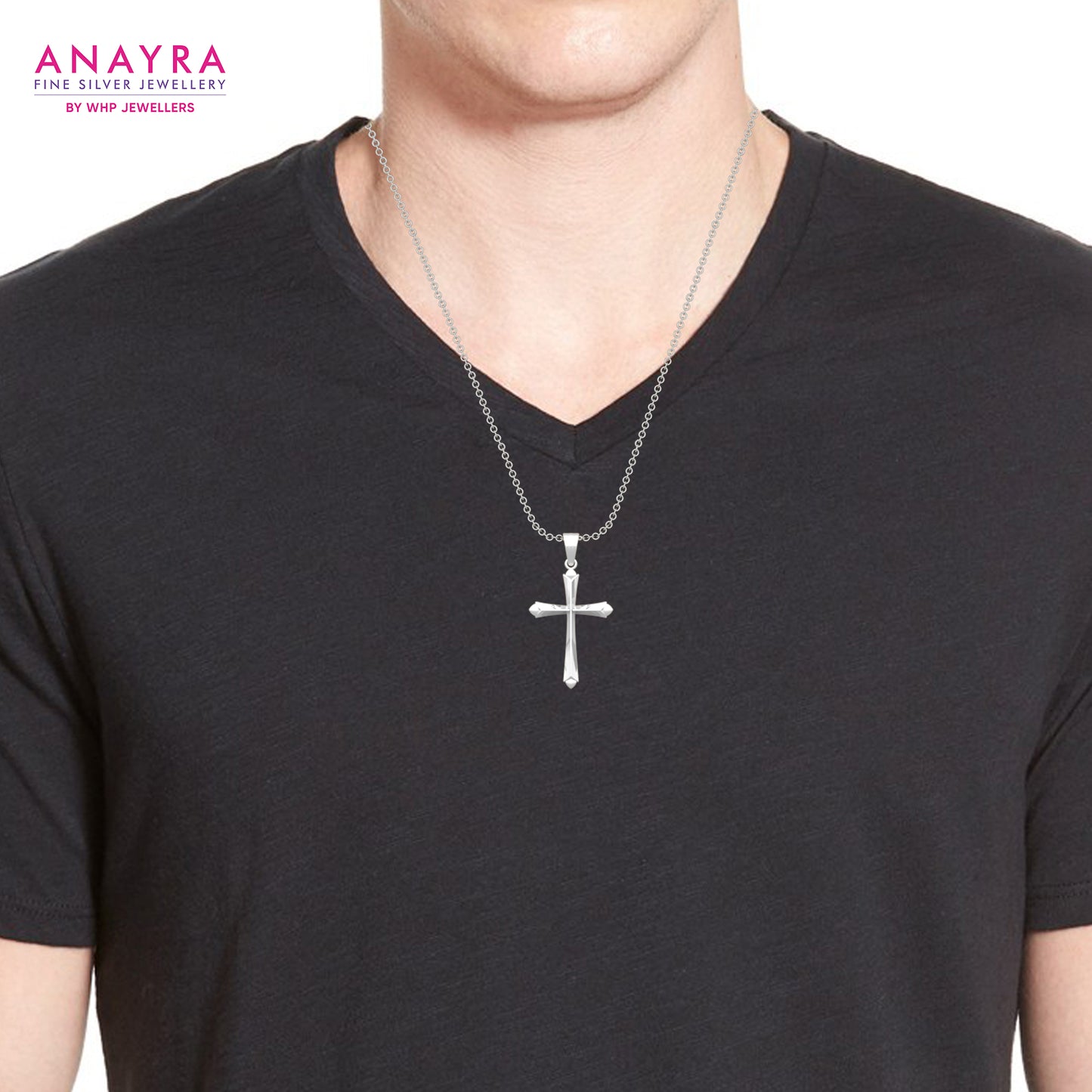 Silver Blessed Holy Cross Pendant with Link Chain