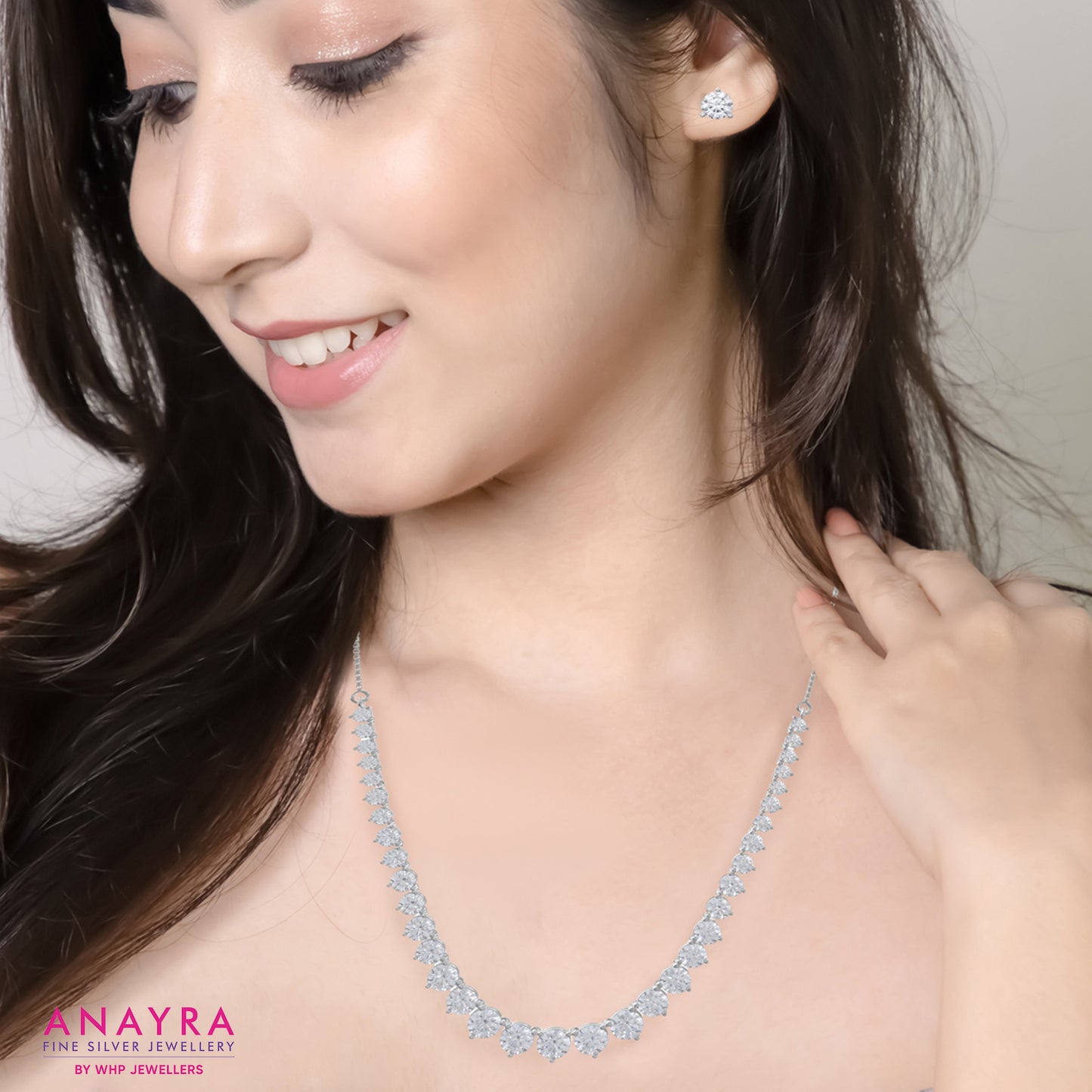 Shimmering Silver American Diamond Necklace Set