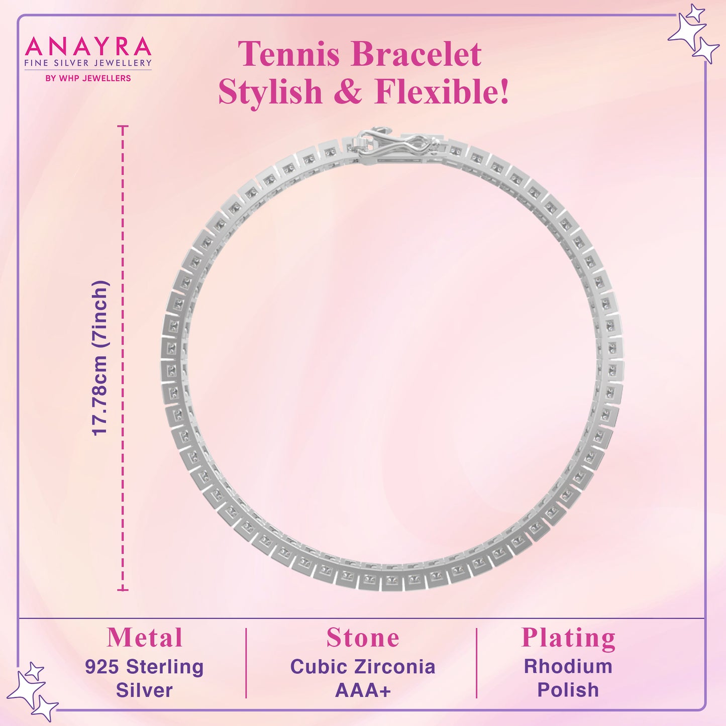 925 Sterling Silver Cubic Zirconia Classic Tennis Bracelet