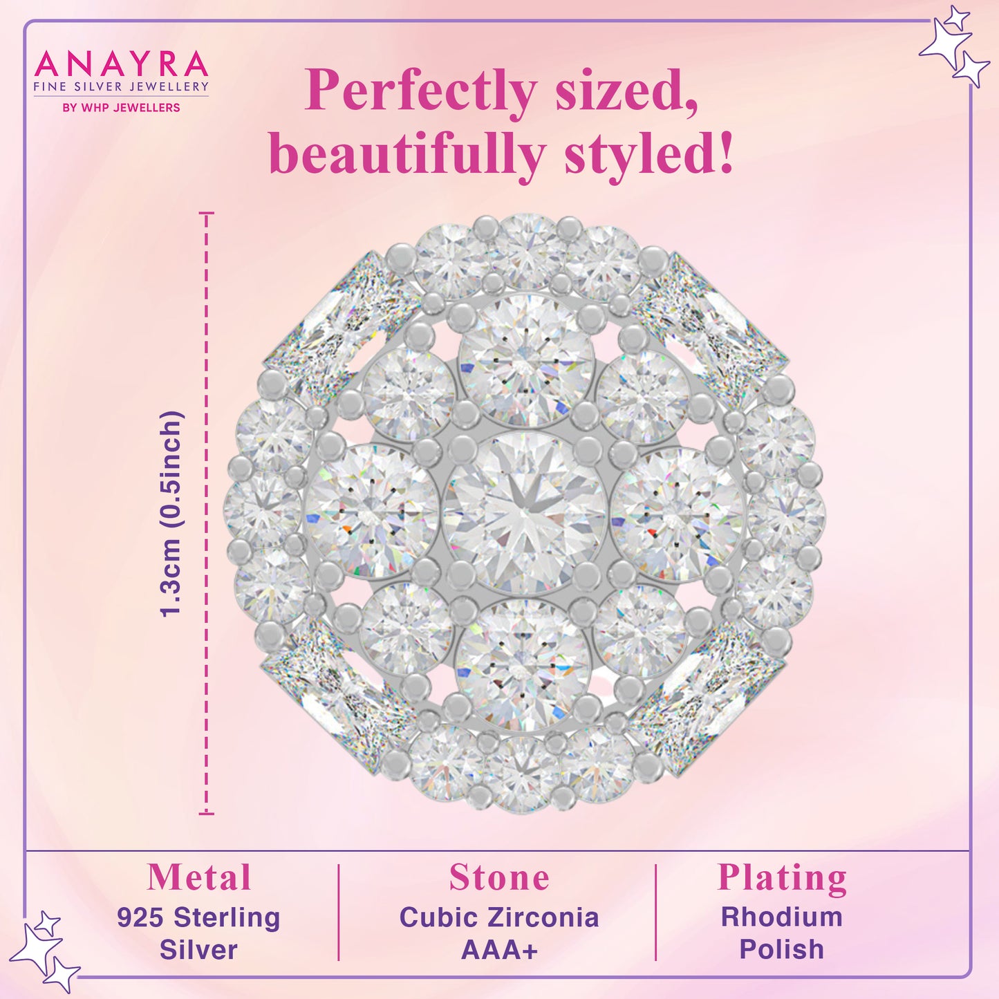 Silver Zircon Halo Round Stud Earrings