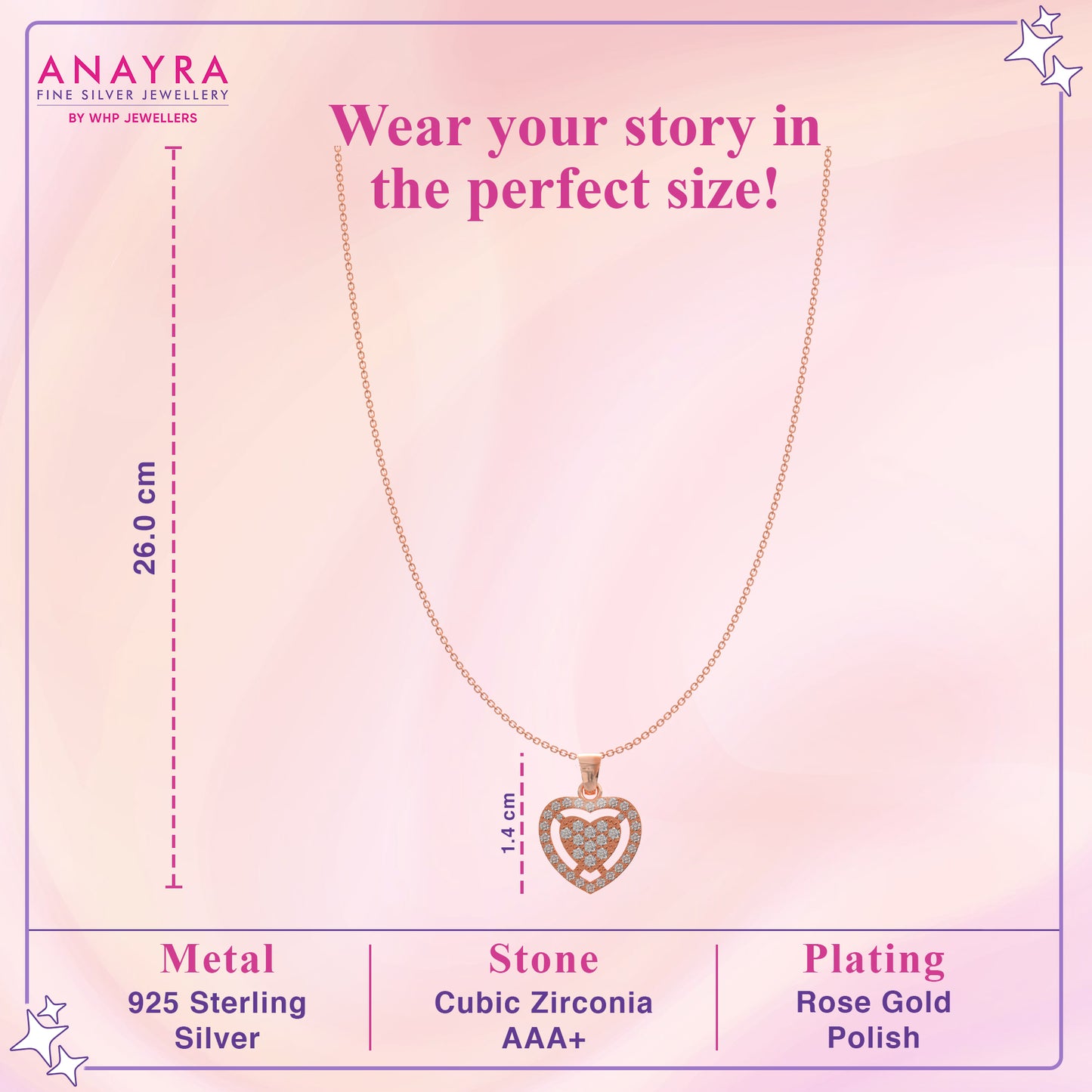Rose Gold Heart Pendant In Silver